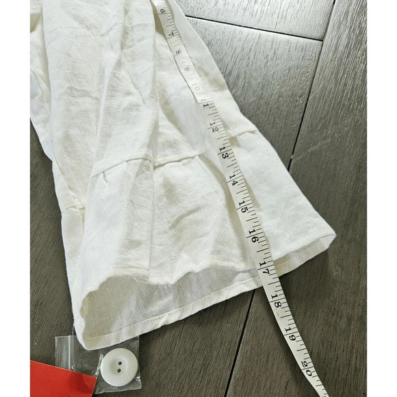 Off Winter White Linen Coat Pointed Flat Collar Peplum Back Flounce Sleeve 1XL - Picture 7 of 7